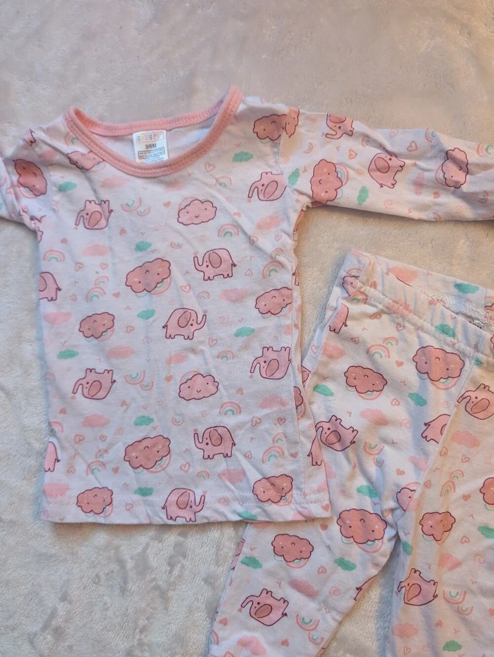 🌟 Swiggles Pink Elephant & Rainbow Pajama Set 3-6M NWOT 🌟
